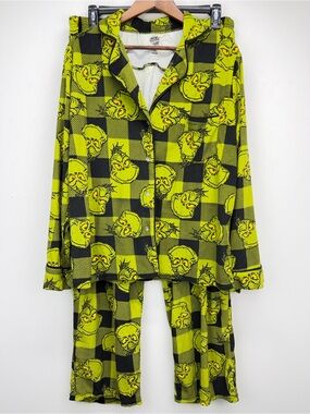 The Grinch Dr. Seuss size XL Women’s Green Plaid Pajama Sleepwear 2 Pc Set NWT